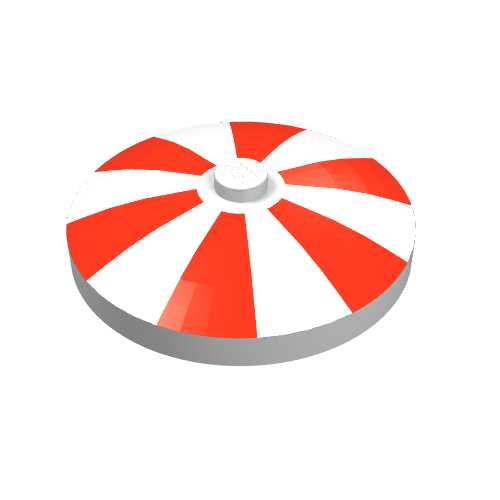 Rendu LDraw de Plat 4 x 4 inversé [radar] avec des rayures rouges radar spatial imprimé (Dish 4 x 4 Inverted [Radar] with Red Stripes Print Space Radar), couleur indicative