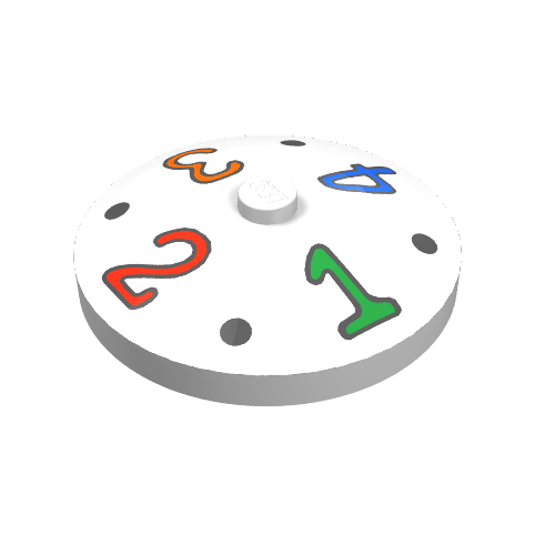 Rendu LDraw de Plat 4 x 4 inversé [Radar] avec numéros Fabuland - vert 1, rouge 2, orange 3, bleu 4 imprimé (Dish 4 x 4 Inverted [Radar] with Fabuland Numbers - Green 1, Red 2, Orange 3, Blue 4 Print), couleur indicative