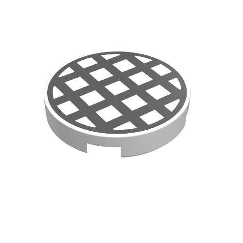 Rendu LDraw de Tuile ronde 2 x 2 avec grille noire Grand motif imprimé (Tile Round 2 x 2 with Black Grid Large Print), couleur indicative