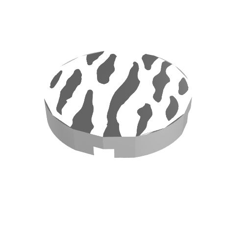 Rendu LDraw de Tuile ronde 2 x 2 avec motif imprimé de rayures zébrées (Tile Round 2 x 2 with Zebra Stripes Print), couleur indicative