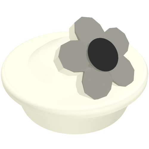 Rendu LDraw de Headwear Accessory Hat avec Small connecteur, Pillbox Hat, Flower avec Silver Petals and Black Center, couleur indicative