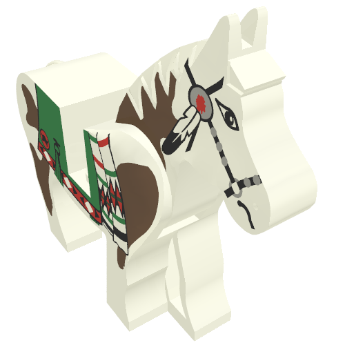 Rendu LDraw de Animal, Horse, Movable tête, Green Blanket and Red Hand Print [Complete], couleur indicative