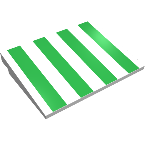 Rendu LDraw de Brique inclinée 10° 6 x 8 avec motif imprimé de rayures vertes (Brick Sloped 10° 6 x 8 with Green Stripes Print), couleur indicative
