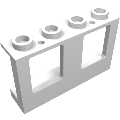 Rendu LDraw de Fenêtre 1 x 4 x 2 plan, tenons creux, un seul trou haut et bas pour le verre (Window 1 x 4 x 2 Plane, Hollow Studs, Single Hole Top and Bottom for Glass), couleur indicative