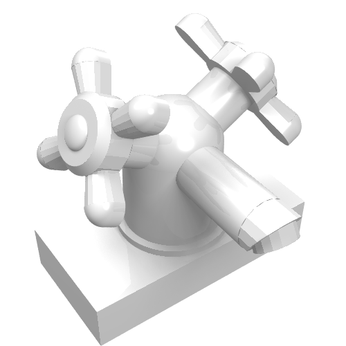 Rendu LDraw de Touchez 1 x 2 avec deux poignées (Tap 1 x 2 with Dual Handles), couleur indicative