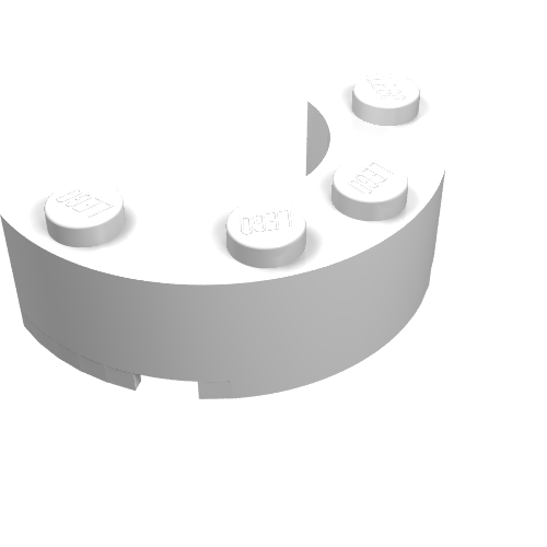 Rendu LDraw de Coin rond brique 2 x 4 demi-ronde avec découpes (Brick Round Corner 2 x 4 Half Round with Cutouts), couleur indicative