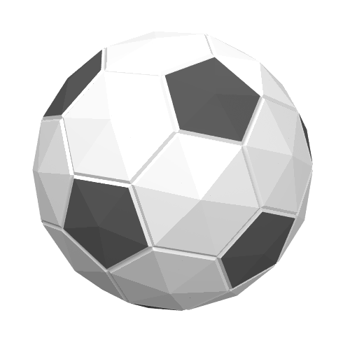 Rendu LDraw de Football sportif / basket-bille avec motif imprimé pentagones noirs (Sports Soccer / Basket Ball with Black Pentagons Print), couleur indicative