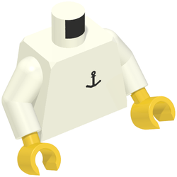Torse, ancre de bateau Logo imprimé, bras blancs, mains jaunes (Torso, Boat Anchor Logo Print, White Arms, Yellow Hands)