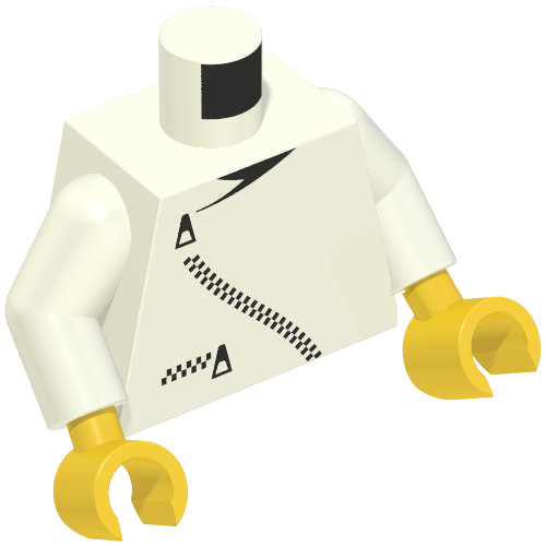 Torse, veste, fermeture éclair courbée, et poche motif imprimé, bras blancs, mains jaunes (Torso, Jacket, Zipper Curved, and Pocket Print, White Arms, Yellow Hands)