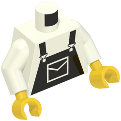 Torse, salopette Motif imprimé noir, bras blancs, mains jaunes (Torso, Overalls Black Print, White Arms, Yellow Hands)