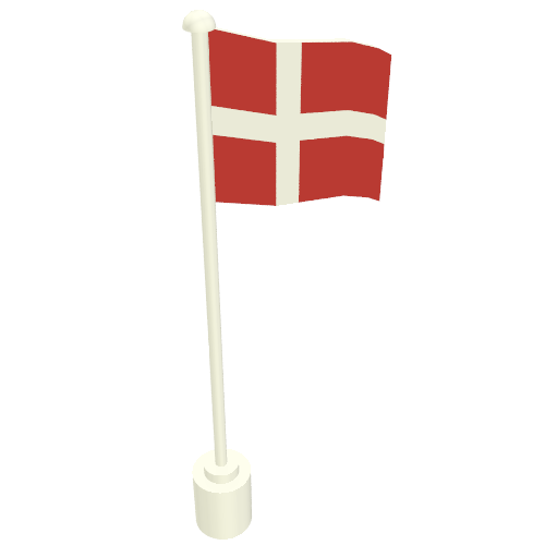 Rendu LDraw de Drapeau sur le mât avec motif imprimé de marque (Flag on Flagpole with Denmark Print), couleur indicative