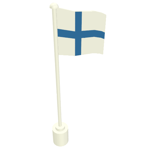 Rendu LDraw de Drapeau sur Flagpole avec motif imprimé Finlande (Flag on Flagpole with Finland Print), couleur indicative