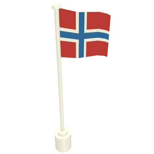 Rendu LDraw de Drapeau sur mât avec motif imprimé norvégien (Flag on Flagpole with Norway Print), couleur indicative