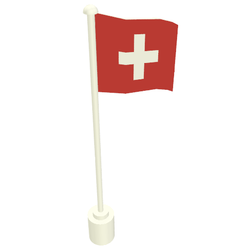 Rendu LDraw de Drapeau sur le mât avec motif imprimé suisse (Flag on Flagpole with Switzerland Print), couleur indicative