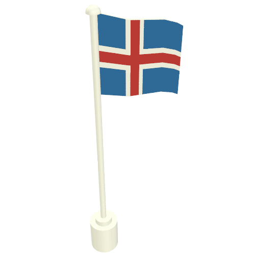 Rendu LDraw de Drapeau sur Flagpole avec motif imprimé Islande (Flag on Flagpole with Iceland Print), couleur indicative