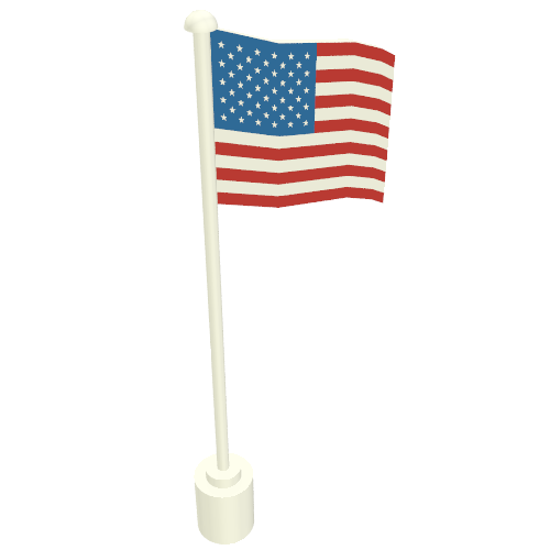 Rendu LDraw de Drapeau sur mât avec les États-Unis (48 étoiles) motif imprimé (Flag on Flagpole with United States (48 stars) Print), couleur indicative