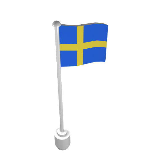 Rendu LDraw de Drapeau sur le mât, vague avec motif imprimé suédois (Flag on Flagpole, Wave with Sweden Print), couleur indicative