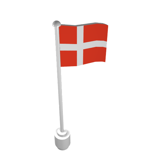 Rendu LDraw de Drapeau sur le mât, vague avec motif imprimé de marque (Flag on Flagpole, Wave with Denmark Print), couleur indicative