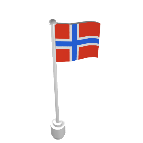 Rendu LDraw de Drapeau sur mât, vague avec motif imprimé norvégien (Flag on Flagpole, Wave with Norway Print), couleur indicative