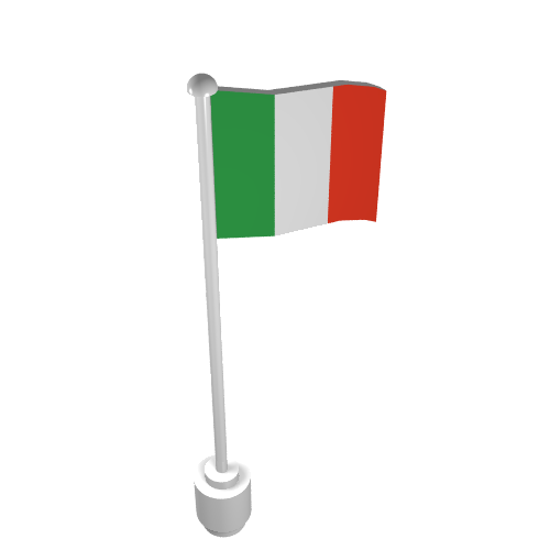 Rendu LDraw de Drapeau sur mât, vague avec motif imprimé italie (Flag on Flagpole, Wave with Italy Print), couleur indicative