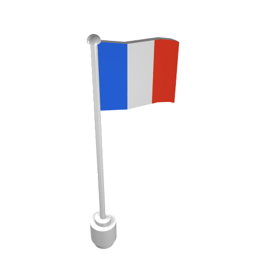 Rendu LDraw de Drapeau sur mât, vague avec motif imprimé france (Flag on Flagpole, Wave with France Print), couleur indicative