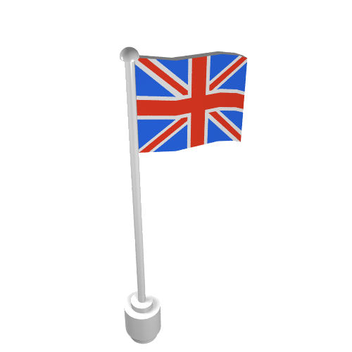 Rendu LDraw de Drapeau sur mât, vague avec motif imprimé Royaume-Uni (Flag on Flagpole, Wave with United Kingdom Print), couleur indicative