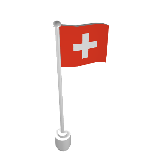 Rendu LDraw de Drapeau sur mât, vague avec motif imprimé suisse (Flag on Flagpole, Wave with Switzerland Print), couleur indicative