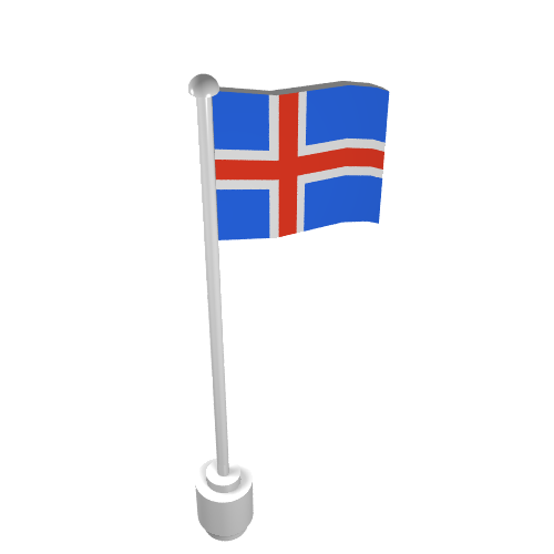 Rendu LDraw de Drapeau sur Flagpole, vague avec motif imprimé Islande (Flag on Flagpole, Wave with Iceland Print), couleur indicative