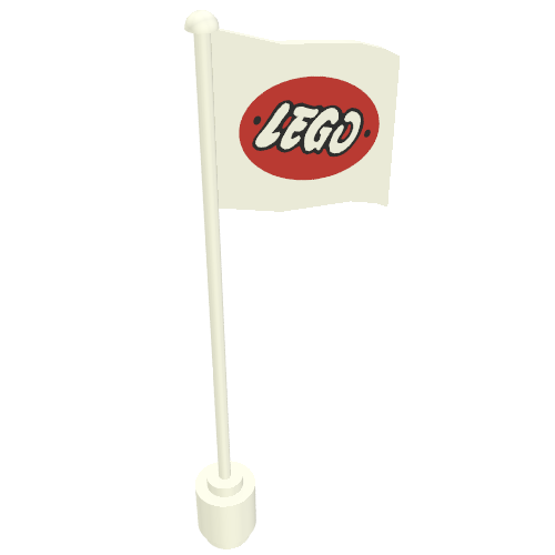 Rendu LDraw de Drapeau sur mât, vague avec logo LEGO en ellipse rouge imprimé (Flag on Flagpole, Wave with Lego Logo in Red Ellipse Print), couleur indicative
