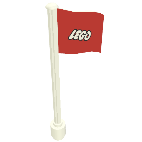 Rendu LDraw de Drapeau sur mât, vague avec logo LEGO imprimé, mât strié (Flag on Flagpole, Wave with Lego Logo Print, Ridged Flagpole), couleur indicative