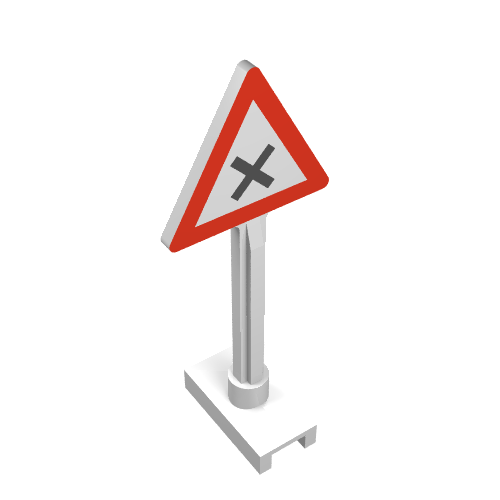 Rendu LDraw de Triangle de signalisation routière avec motif imprimé d'intersection dangereux (Road Sign Triangle with Dangerous Intersection Print), couleur indicative