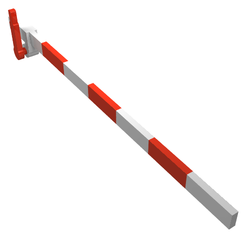 Rendu LDraw de Passage à niveau Type 1, montage avec base bleue et poignée rouge (à gauche) (Train Level Crossing Gate Type 1, Assembly with Blue Base & Red Handle (Left)), couleur indicative