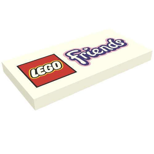 Rendu LDraw de Tuile 2 x 4 avec logo LEGO Friends, pas de papillon (Tile 2 x 4 with LEGO Friends Logo, No Butterfly), couleur indicative