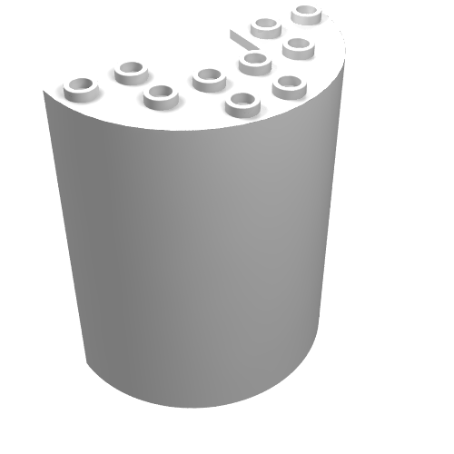 Rendu LDraw de Demi-cylindre 3 x 6 x 6 avec 1 x 2 découpe (Cylinder Half 3 x 6 x 6 with 1 x 2 Cutout), couleur indicative