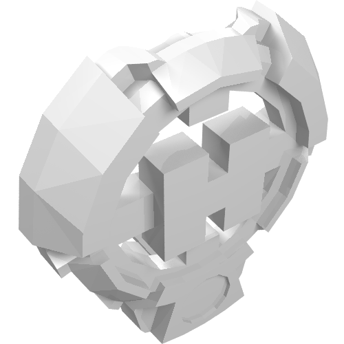 Rendu LDraw de Badge de poitrine de grande figurine avec la conception de logo d'usine de héros 'H' (Large Figure Chest Badge with 'H' Hero Factory Logo Design), couleur indicative