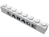 Rendu LDraw de Brique 1 x 8 avec 'GARAGE' avec motif imprimé 'G' sans-serif (Brick 1 x 8 with 'GARAGE' with Plain 'G' Sans-Serif Thick Print), couleur indicative