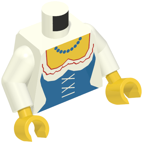 Torse, corset bleu et collier motif imprimé (serviette), bras blancs, mains jaunes (Torso, Blue Corset and Necklace Print (Maiden), White Arms, Yellow Hands)