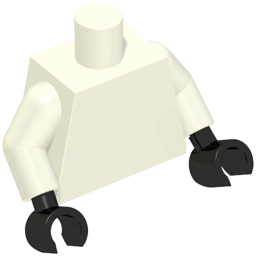 Rendu LDraw de Torse, bras blancs, mains noires [sans motif] (Torso, White Arms, Black Hands [Plain]), couleur indicative
