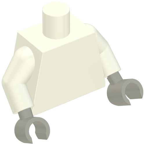Rendu LDraw de Torse, bras blancs, mains gris clair bleuâtre [sans motif] (Torso, White Arms, Light Bluish Gray Hands [Plain]), couleur indicative