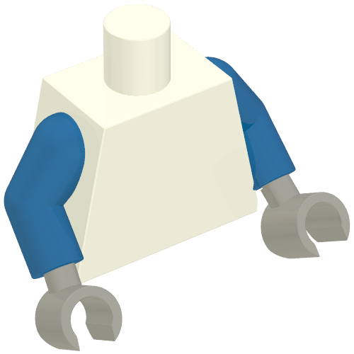Rendu LDraw de Torse, Bras bleus, Mains gris clair-bleuâtre [sans motif] (Torso, Blue Arms, Light Bluish Gray Hands [Plain]), couleur indicative