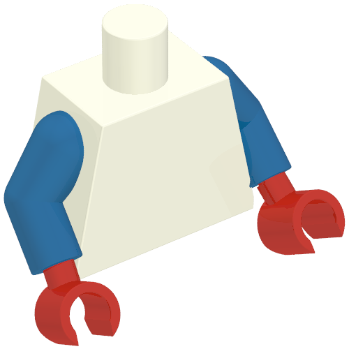 Rendu LDraw de Armure de torse avec ceinture rouge et blanche, armure gris pâle et motif imprimé étoile blanche (SDCC Captain America), bras bleus, mains rouges (Torso Armor with Red and White Belt, Light Bluish Gray Armor, and White Star Print (SDCC Captain America), Blue Arms, Red Hands), couleur indicative