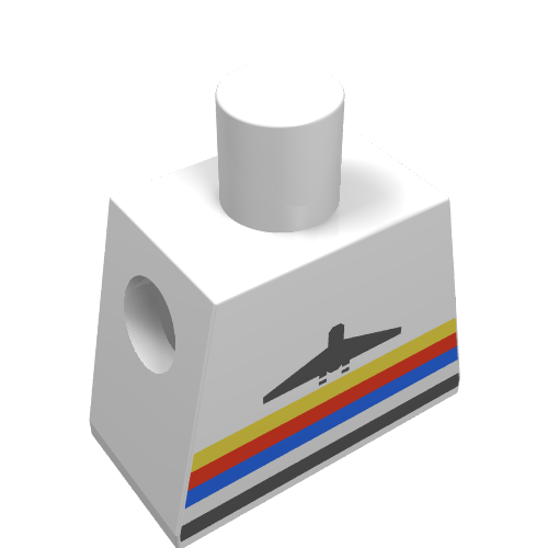 Rendu LDraw de Torse Avion Logo avec rayures motif imprimé (Torso Airplane Logo with Stripes Print), couleur indicative