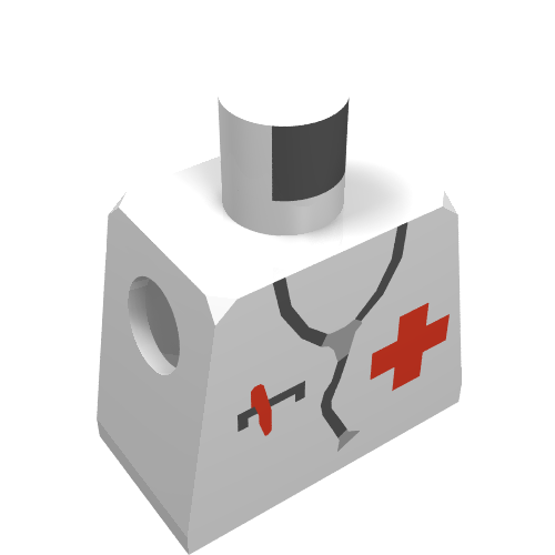 Rendu LDraw de Torse hôpital rouge chemise croix et stéthoscope motif imprimé (Torso Hospital Red Cross Shirt and Stethoscope Print), couleur indicative