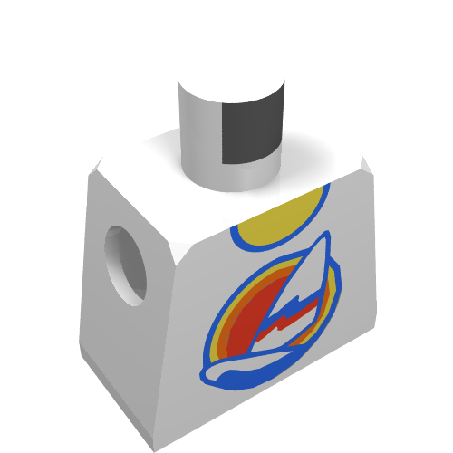 Rendu LDraw de Torse de minifigurine avec planche à voile imprimé (Minifig Torso with Windsurfboard Print sailboard), couleur indicative