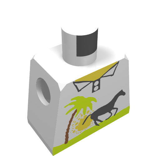 Rendu LDraw de Torse de minifigurine avec motif imprimé Palmier et Cheval (Minifig Torso with Palm Tree and Horse Print), couleur indicative