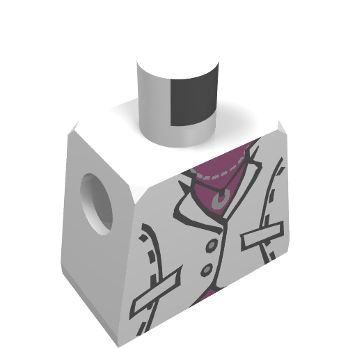 Rendu LDraw de Torse de minifigurine avec veste, chemise rose, bague sur collier motif imprimé (Minifig Torso with Jacket, Pink Shirt, Ring on Necklace Print), couleur indicative