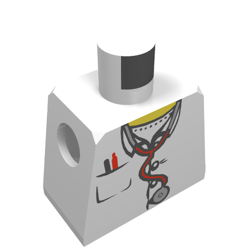 Rendu LDraw de Torse de minifigurine avec stéthoscope et poche avec stylos motif imprimé (Minifig Torso with Stethoscope and Pocket with Pens Print), couleur indicative