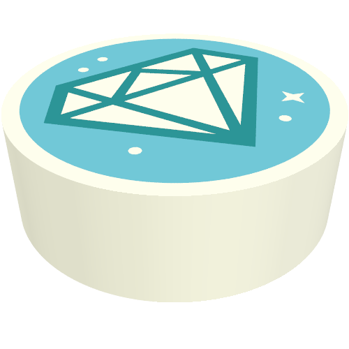 Rendu LDraw de Tuile ronde 1 x 1 avec motif imprimé Diamant sur fond azur moyen (Tile Round 1 x 1 with Diamond on Medium Azure Background Print), couleur indicative