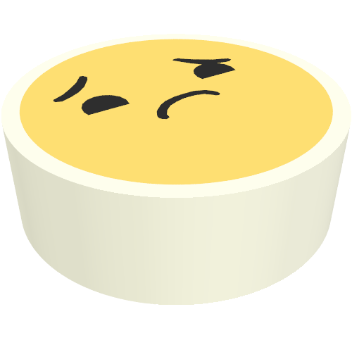 Rendu LDraw de Tuile ronde 1 x 1 avec smiley, froncement de sourcils/triste motif imprimé (Tile Round 1 x 1 with Smiley Face, Frown/Sad Print), couleur indicative