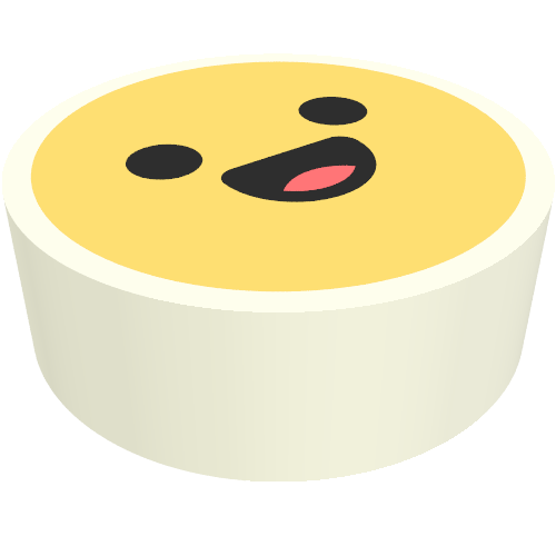 Rendu LDraw de Tuile ronde 1 x 1 avec smiley, motif imprimé visage heureux (Tile Round 1 x 1 with Smiley, Happy Face Print), couleur indicative